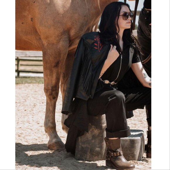 DINGO Anarchy Moto Boots Bootie Size 8.5 Brown Leather Harness Studs NEW - Picture 2 of 15